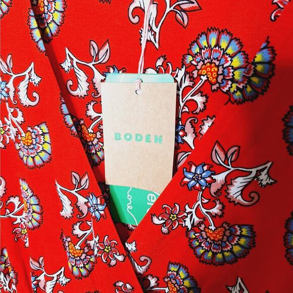 BODEN Short Sleeve Jersey Midi Dress 12R Flame Scarlet Botanical Bunch Floral - Picture 8 of 14